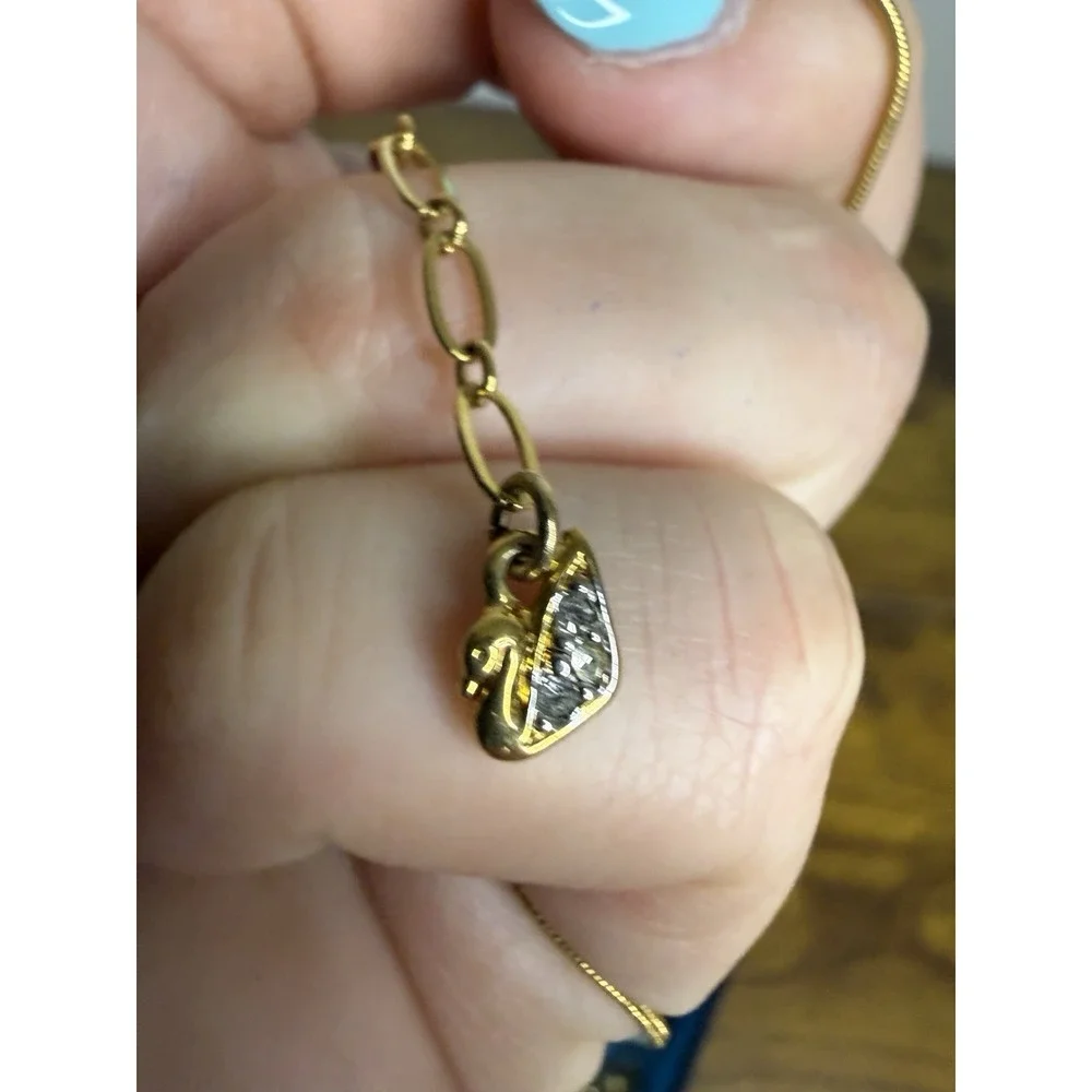 Swarovski Crystal Necklace Tear Drop Pendants Authentic Swan Logo Mark Gold Tone